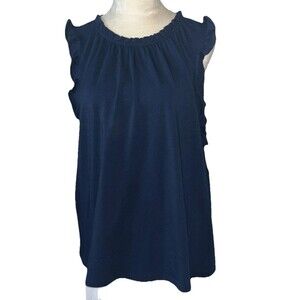 Lauren Conrad Women's Navy Sleeveless Top Ruffled Neck Arms Flared Hem XXL  New